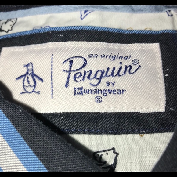 NWT Penguin Horizontal Stripe Button Down Shirt- Large - Picture 5 of 7
